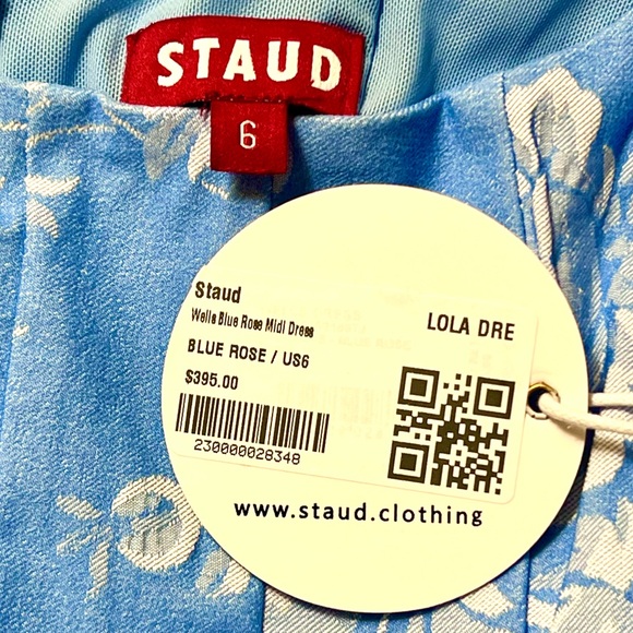 🌺🎉HP🎉🌺 NWT Staud Wells Midi Dress Blue Rose 🌟VERY RARE🌟 - Picture 16 of 16